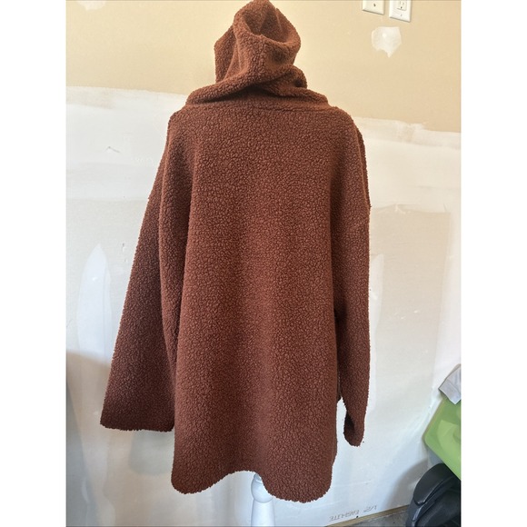 Bryn Walker Oversized Rust Colored Sherpa Fleece Pullover Hoody Kangaroo Pocket - Picture 5 of 6